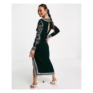 ASOS DESIGN velvet wrap midi dress with embellishment size 6
